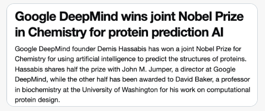 Google DeepMind wins joint Nobel Prize in chemistry for proteing prediction AI